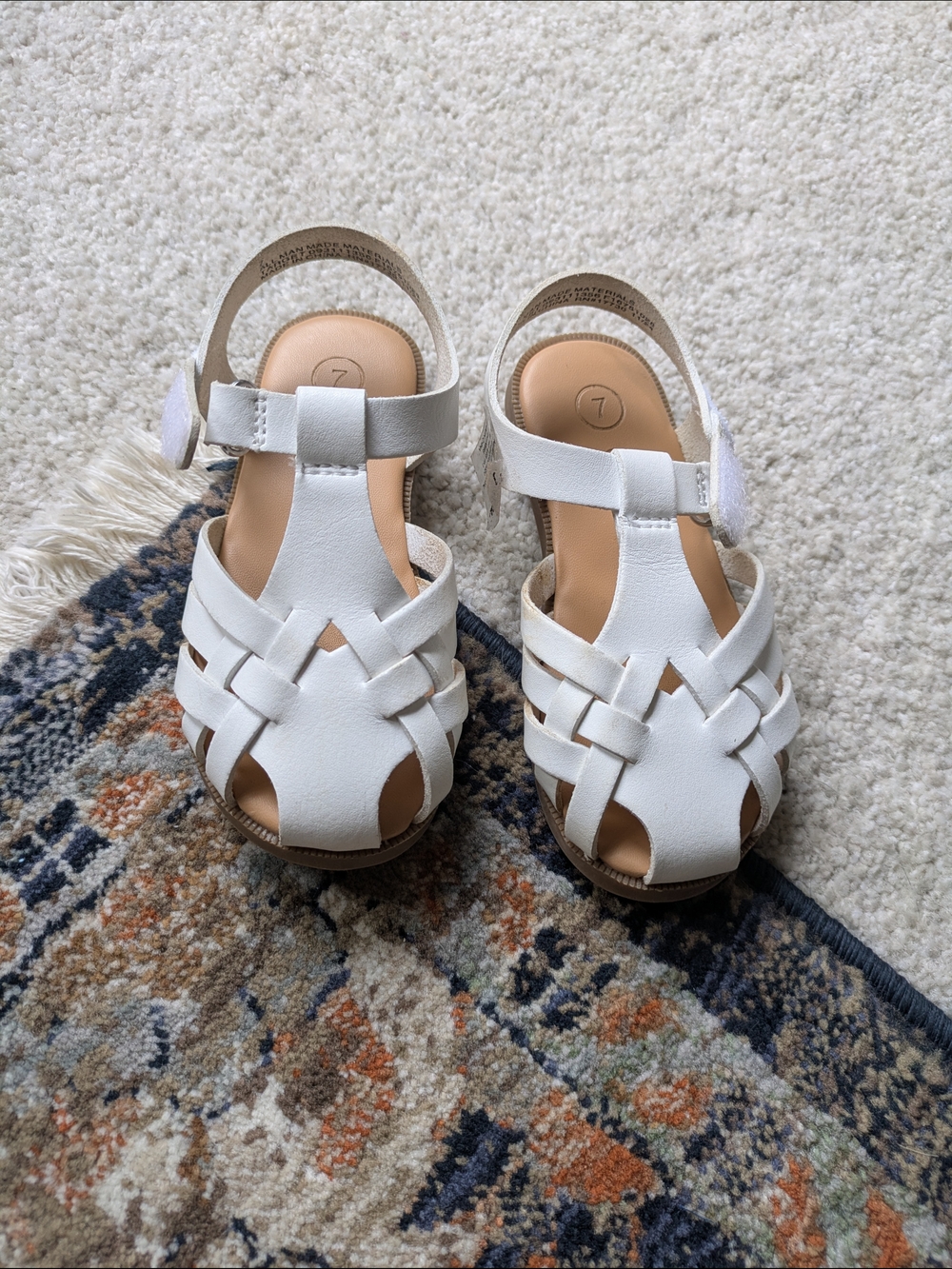 Cat & Jack White Braided Girls' Sandals with Hook-and-Loop Strap
